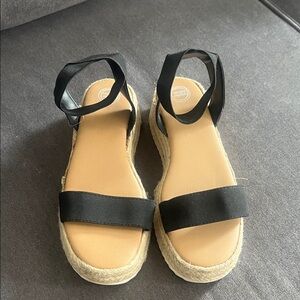 wonder nation Black Espadrille-Style Platform Sandals with Ankle Wrap
